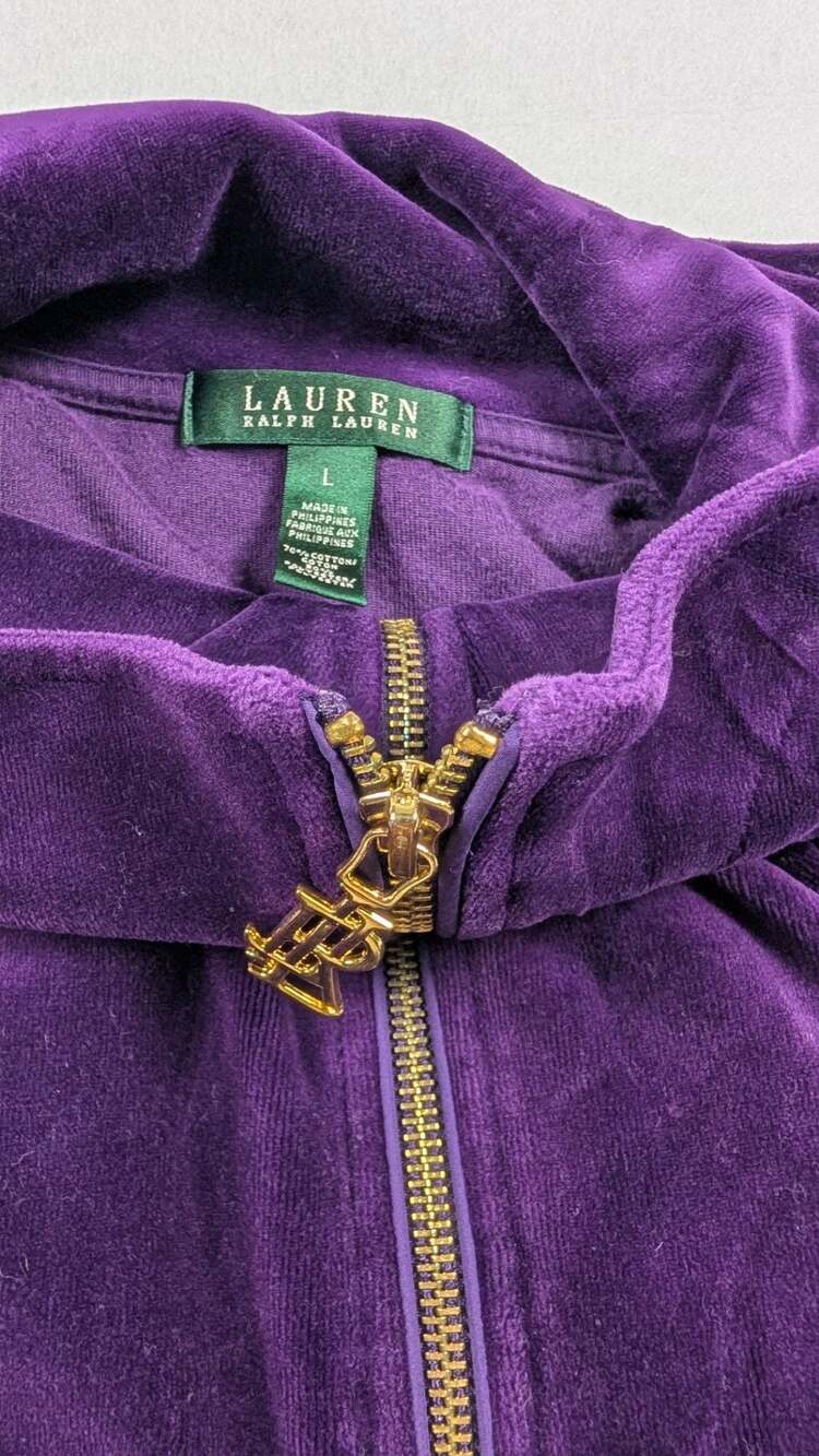 Lauren Ralph Lauren Purple Velour Zip-Up Jacket, Size L, Mob Wife Y2k - Picture 10 of 12